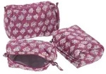Boho Kosmetiktaschen Set, Waschtasche, Kulturbeutel mit Blockprint - Violett,...