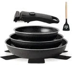 Pfannenset 7-teilig Induktion Keramik 20/24/28 cm Schwarz mit abnehmbarem Griff