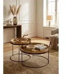 Couchtisch 2er Set Gold / Schwarz Metall Hammerschlag Satztisch Rund, Sofatisch