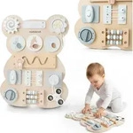 Montessori Busy Board aus Holz &bdquo;B&auml;r&ldquo; &ndash; Sensorik & Feinmotorik mit Klett,