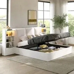 STILVORA Plattformbett 180x200cm mit gepolstertem Kopfteil, Stauraumbett mit
