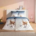 Estella Mako-Satin Bettw&auml;sche 135x200 City Lama Sterne blau 4848-600 - Blau