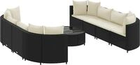 vidaXL 9-tlg. Garten-Sofagarnitur mit Kissen Schwarz Poly Rattan - Schwarz