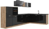Eckk&uuml;che Vicco R-Line Schwarz Hochglanz/Goldkraft Eiche 347 x cm Arbeitsplatte