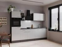 Respekta K&uuml;che K&uuml;chenzeile Oliver 280 cm mit Regal &ndash; Grau Matt/Front Wei&szlig;