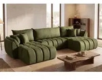 Ecksofa 382x184 cm mit Schlaffunktion & Bettkasten &ndash; Olivgr&uuml;n Samt &ndash;...