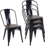 4er-Set Stuhl MCW-A73 inkl. Holz-Sitzfl&auml;che, Bistrostuhl Stapelstuhl, Metall