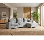Ecksofa mit Schlaffunktion & Bettkasten &ndash; Hellgrau Chenille, Rechts &ndash;...