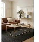 Couchtisch 100x60x40 cm mit Marmor Optik Wei&szlig; / Gold, Wohnzimmertisch mit