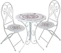 Gartenset Tisch und zwei Klappst&uuml;hle Wei&szlig; Eisen Kompass-Motiv H 93 cm