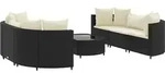 vidaXL 7-tlg. Garten-Sofagarnitur mit Kissen Schwarz Poly Rattan - Schwarz