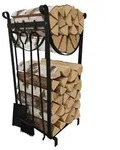 Relaxdays Kaminholzregal mit Kaminbesteck, 2 Ebenen, Feuerzange, Kaminbesen,