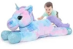 Gro&szlig;es Einhorn Pl&uuml;schtier XXL 80cm Lilac Bunt-blau weich Stofftier Geschenk