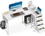 Eckschreibtisch L-Form 120x70cm mit 4 Schubladen umkehrbar Wei&szlig; - Wei&szlig;