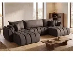 Ecksofa 382x184 cm mit Schlaffunktion & Bettkasten &ndash; Braun Samt &ndash; U-Sofa,