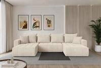 ALTDECOR Ecksofa - MILA-U - 378x194x86 - Creme - Corner Sofa Eckcouch Couch U-Form,