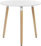 BELIANI Esstisch Runde Wei&szlig;e Tischplatte 80 cm aus MDF Hellbraune Beine aus