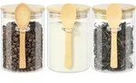 Glasbeh&auml;lter mit Deckel und L&ouml;ffel, 3er Set, 600 ml, Luftdicht, Bambusdeckel -