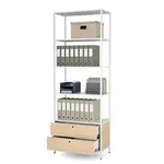 B&uuml;roregal mit Schubladen f&uuml;r Ordner und Unterlagen, offene Fachb&ouml;den, aus...