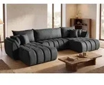 Ecksofa 382x184 cm mit Schlaffunktion & Bettkasten &ndash; Grau Samt &ndash; U-Sofa,