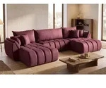 Ecksofa 382x184 cm mit Schlaffunktion & Bettkasten &ndash; Bordeaux Samt &ndash; U-Sofa,