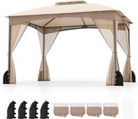 COSTWAY Pavillon 3x3,6m, Gartenpavillon mit 4 Sands&auml;cken, 4 Moskitonetz,...