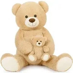 Gro&szlig;er Teddyb&auml;r 100cm mit kleinem B&auml;ren, XXL Kuscheltier, Hellbraun, 2er Set