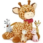 Riesen Giraffe Kuscheltier XXL mit 4 Baby-Giraffen 50cm sitzend gelb - Gelb