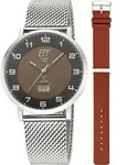 ETT EGS-11624-22MS Funk-Solar Herrenuhr Atacama Edelstahl mit 2 B&auml;ndern - Braun