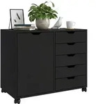 Relaxdays Rollcontainer, 5 Schubladen & 2 F&auml;cher, HBT: 65x78x40 cm, B&uuml;roschrank,