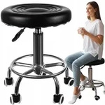 Barhocker, Friseurstuhl, Drehhocker, schwarz, verstellbare R&auml;der - Schwarz