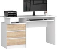 Schreibtisch AKORD CLP Wei&szlig; Front Sonoma-Eiche und 2 Ablagen B135 x H77 x T60...