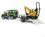 bruder Land Rover Defender mit Mini-Bagger , Ma&szlig;stab 1:16 - Gr&uuml;n/Gelb