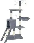 tectake&reg; Kratzbaum Dominik 144 cm inklusive Treppe, 3 Spielm&auml;usen und Kippschutz -
