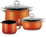 Riess Nouvelle Starter Set 3 teilig mit Glasdeckel Emaille Corall
