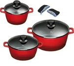 3/6tlg. KING&reg; Kochtopfset Aluguss Rot / Gr&ouml;&szlig;en ca. &Oslash;16, &Oslash;20, &Oslash;24cm / langlebige