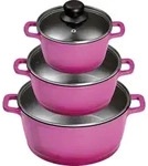 3/6tlg. KING&reg; Kochtopfset Aluguss Berry / Gr&ouml;&szlig;en ca. &Oslash;16, &Oslash;20, &Oslash;24cm /