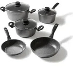 STONELINE&reg; Kochgeschirr-Set 8-teilig 18/20/24 | mit Deckeln - Schwarz