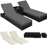 tectake 2er Set Aluminium Rattan Sonnenliegen mit Tisch - Verstellbar - Schutzh&uuml;lle