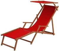 Liegestuhl rot Fu&szlig;teil Sonnendach Kissen Tisch Gartenliege Holz Sonnenliege Buche