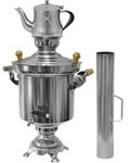 Edelstahl Holzkohle Samowar 5 Liter mit 0,9 Liter Teekanne + Schornstein ,