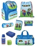 Schulranzen 1. Klasse f&uuml;r Jungen und M&auml;dchen in Blau mit Super Mario Motiv 9...