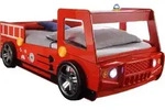 Kinderbett - Rot - 90 x 200 cm - Feuerwehrauto mit Blaulicht - Rot