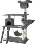 tectake&reg; Kratzbaum Marcel 141 cm inklusive Treppe, Spielkordel und Kippschutz - Grau
