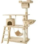 tectake&reg; Kratzbaum Marcel 141 cm inklusive Treppe, Spielkordel und Kippschutz -