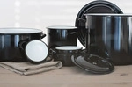 Riess Halbhoch Kasserolle mit B&ouml;rdel &Oslash;24cm 4 Liter Schwarz Emaille Classic Riesen -