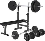 GORILLA SPORTS&reg; Hantelbank - mit Ablage und Dip-Station, inkl. Hantelset 100kg,