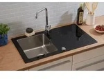 K&uuml;chensp&uuml;le Glas Einbausp&uuml;le Edelstahl Sp&uuml;le 86 x 50 Schwarz Respekta New York -