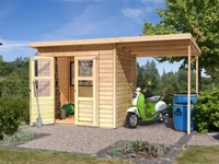 Karibu 68763, Karibu Gartenhaus Ger&auml;tehaus Merseburg 3 mit Anbaudach naturbelassen