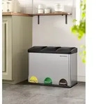 SONGMICS M&uuml;lleimer M&uuml;lltrennsystem, Abfalleimer, Edelstahl, 45 L -